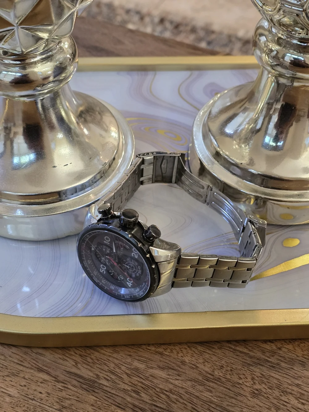 Invicta Men’s Black Chronograph Stainless Steel Watch Crown Damaged